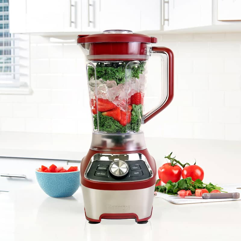 Kenmore 64 oz Stand Blender, 1200W, Smoothie, Ice Crush, Self-Clean Modes, Variable Speed, Red