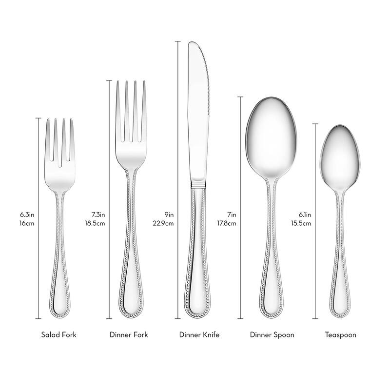 RiverRidge Beaded Flatware 46-Piece Monogrammed/Non-Monogrammed Stainless Steel Silverware Set for 8