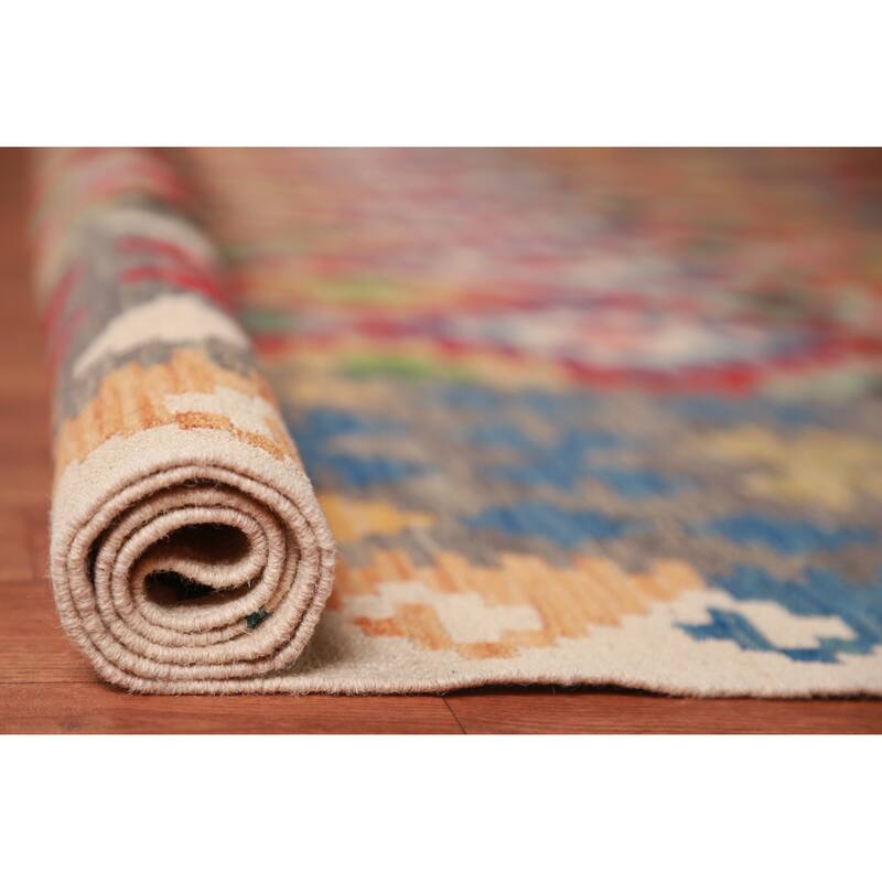Geometric Multi-Color Kilim Oriental Large Rug Flatweave Wool Carpet - 10'0"x 16'1"