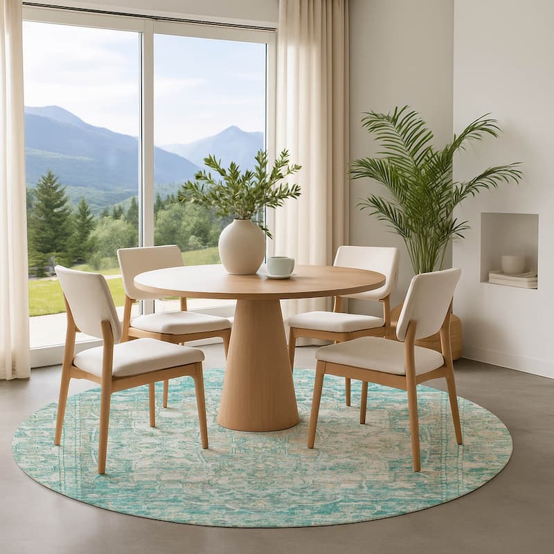 Premium Washable Super Soft Vintage Traditional Mayfield Rug - Teal - 8' x 8'