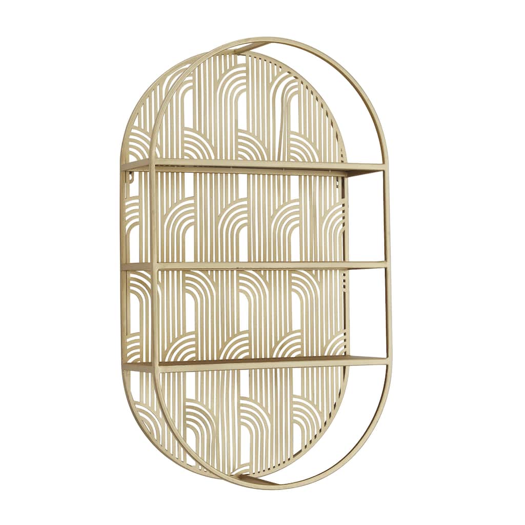 Metal Geometric Oval 3 Level Wall Shelf with Arch Pattern - Gold - CosmoLiving by Cosmopolitan