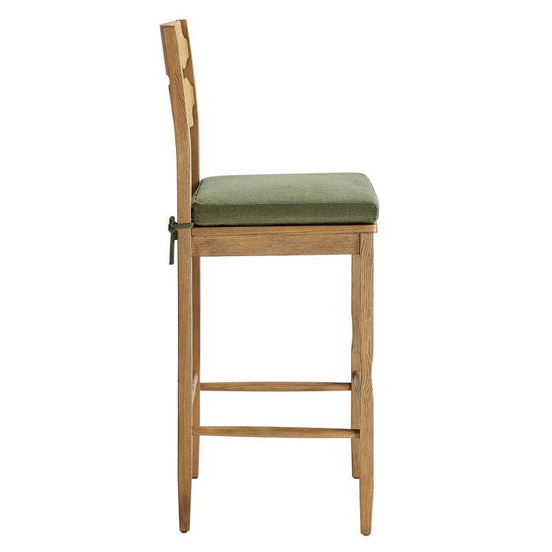 Jax Oak Wood Bar Stool With Wavy Razor Back and Cushion
