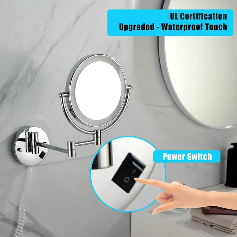 8 Inch Extension Wall Mount Two-Sided Makeup Vanity Mirror with LED