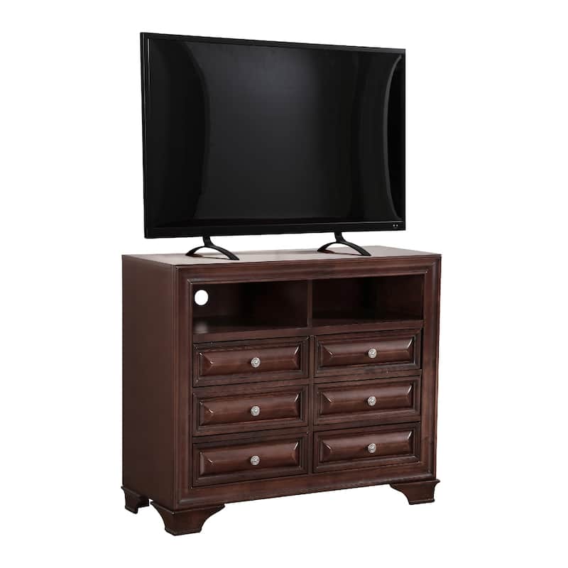 6-Drawer Wooden TV Media Chest - 42" - Dark Brown