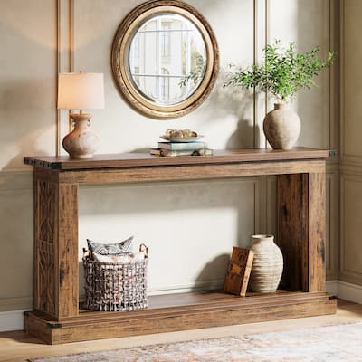 63 Inches Wood Sofa Table, Farmhouse Entryway Table - 63" W x 13.7" D x 33.4" H