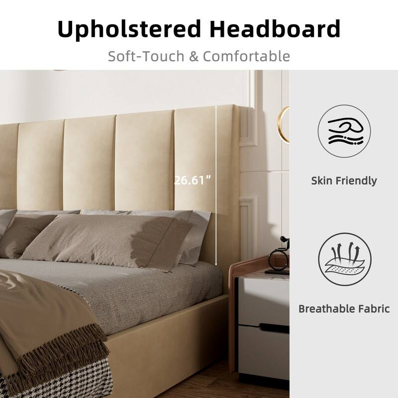 Modern Upholstered Lift-Up Storage Platform Bed with Headboard