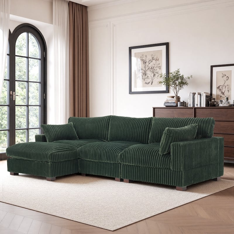 Oversized Plush Modular Sectional Sofa Set L Shaped Couch - 3-piece/Green - Left Facing