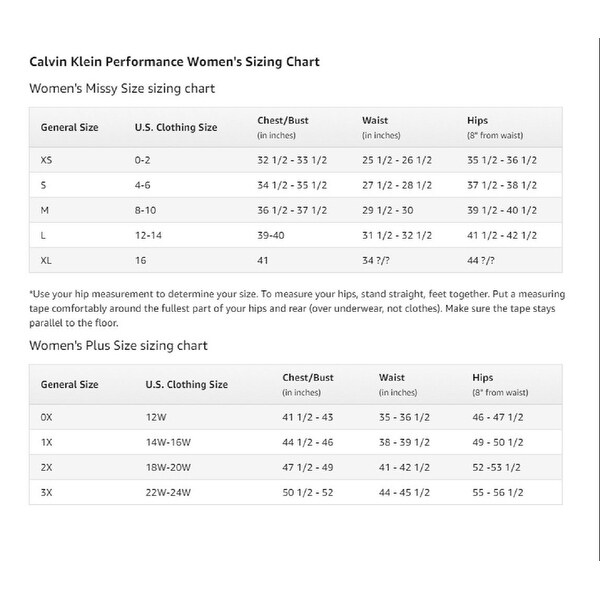 calvin klein plus size size chart