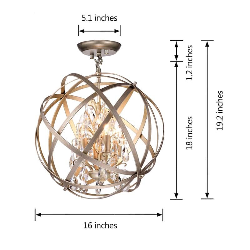 Benita Light Gold with Bronze 4-light Metal Globe Crystal Semi-Flush Mount