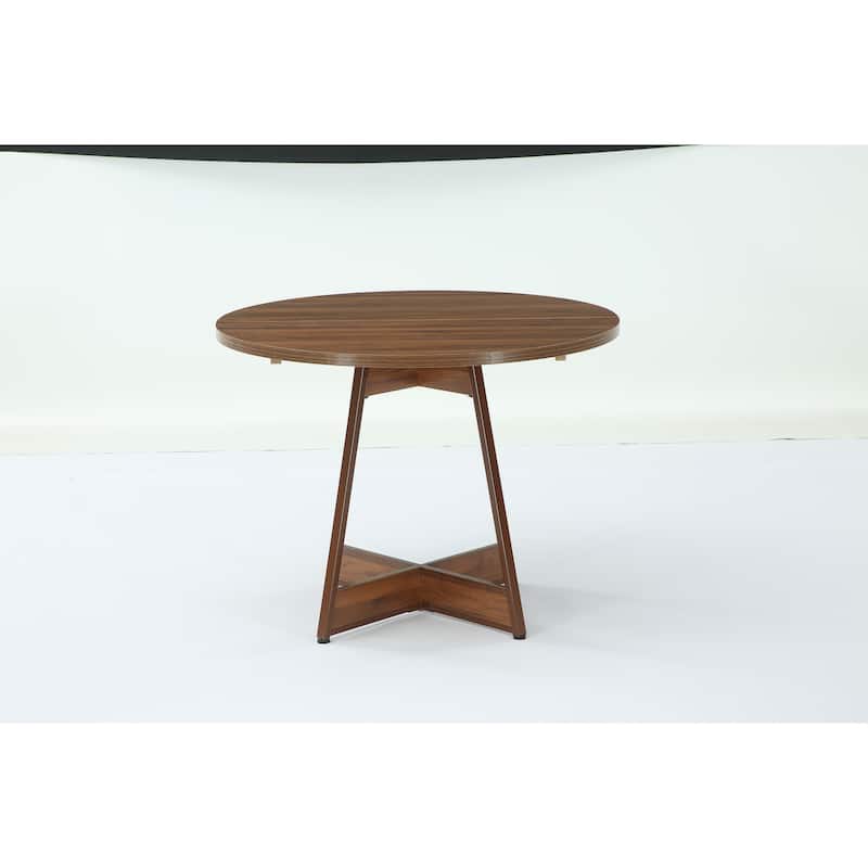 39.4" Round Dining Table for 4, Farmhouse Kitchen Table with Wooden Reinforced Base