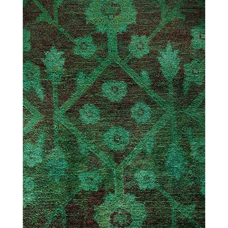 Overton Hand Knotted Wool Vintage Inspired Modern Contemporary Overdyed Green Area Rug - 9' 10" x 14' 1"