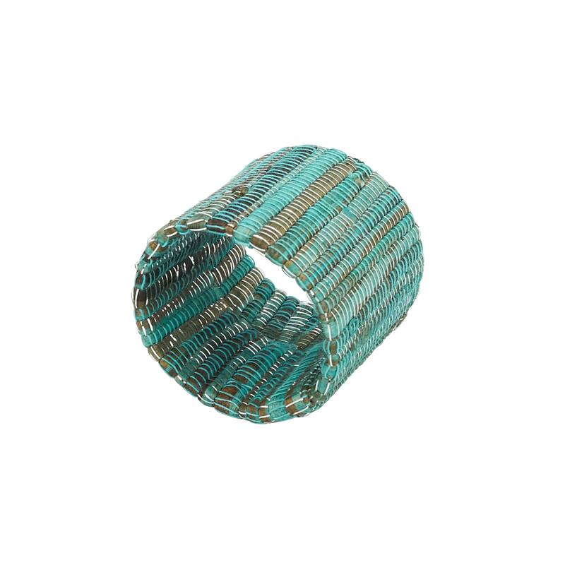 Shimmering Napkin Rings With Woven Nubby Design (Set of 4) - Set of 4 - Turquoise