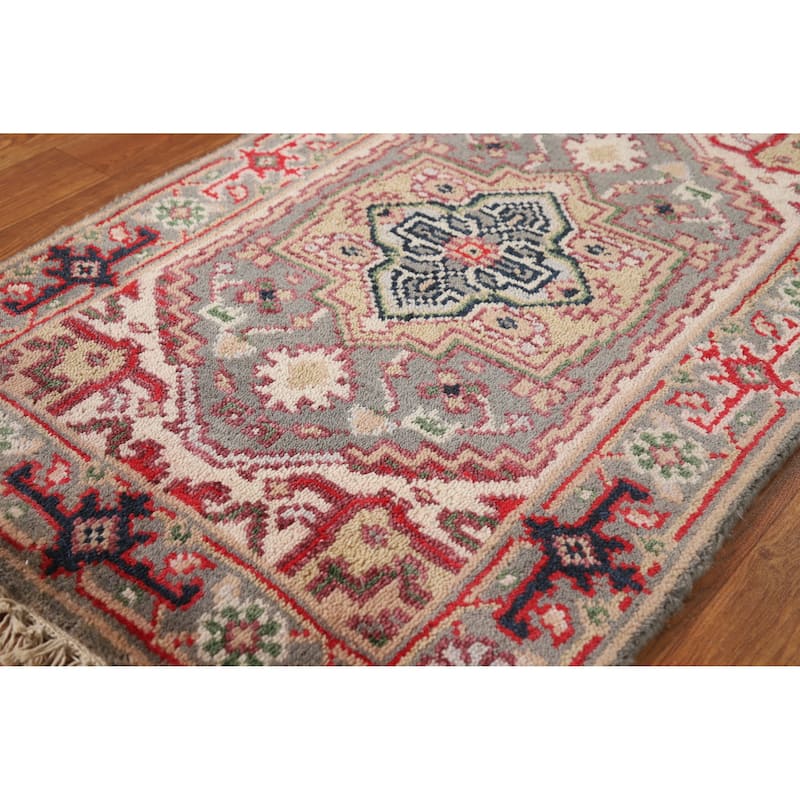 Hand Knotted Oriental 100% Wool Carpet Traditional Medallion Greys & Charcoal Heriz (serapi) Area Rug - 3' 0'' X 2' 0''