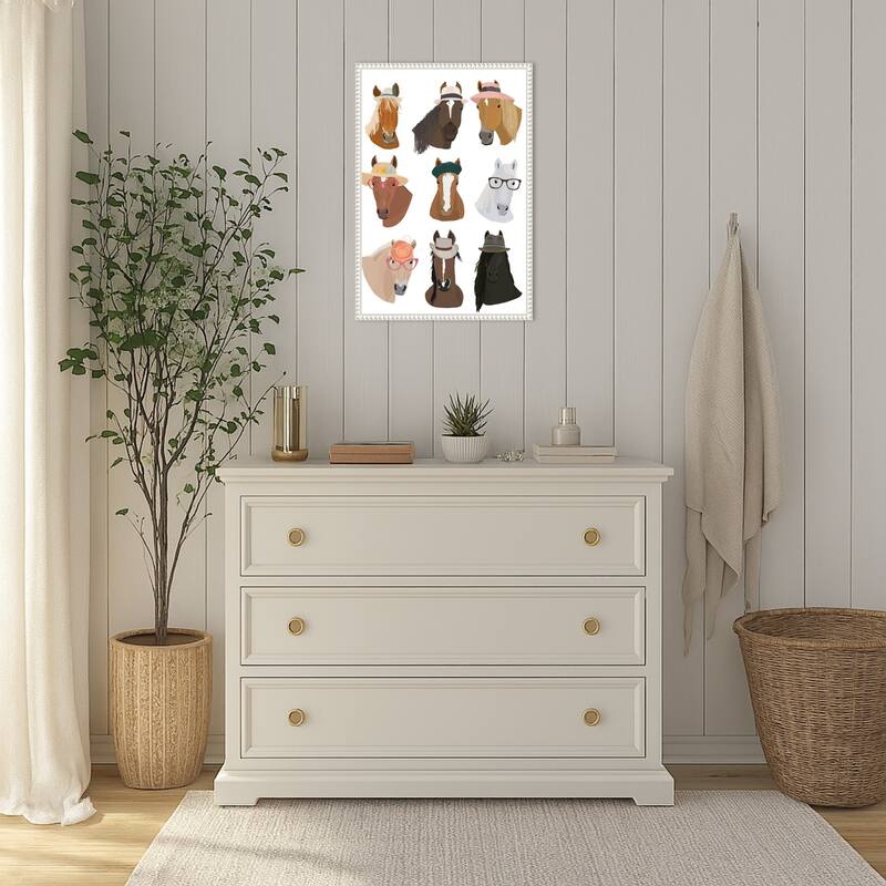 Horses In Hats by Hanna Melin (16 x 23 in.), Framed Canvas Wall Art Print