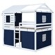 preview thumbnail 23 of 37, Full Size Solid Wood House Bunk Bed with Tent & Ladder