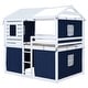 preview thumbnail 23 of 37, Modren Full over Full Size Wood House Bunk Bed With Tent And Spacious Under Bed Space,s