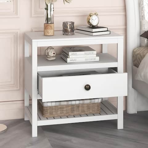 Nestfair Modern Wooden Nightstand with 1-Drawer and Shelves