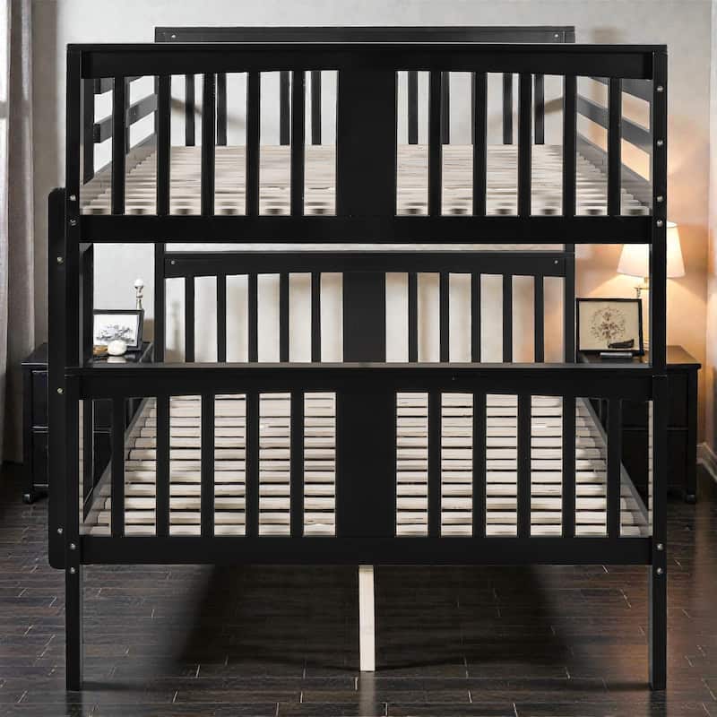 Full Over Full Bunk Bed with Ladder, Solid Wood Convertible Bunk Bed Frame for Bedroom or Guest Room