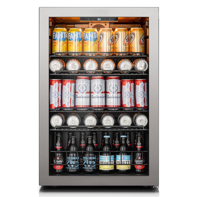 Ca'Lefort 21.7 in. W Single Zone 155-Cans Beverage Cooler Freestanding Refrigerator Glass Door - 21.7 in. W x 22.4in. D x 32.7 in. H - Silver