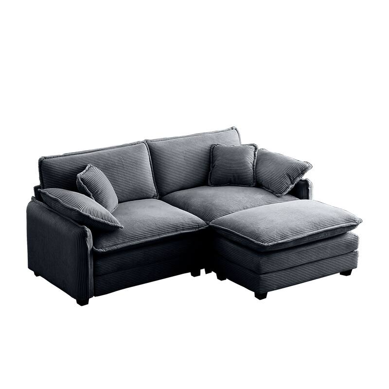 3-piece Corduroy Upholstered L-Shaped Modular Sectional Sofa with Removable Ottoman, 4 Pillows, and Free Combination