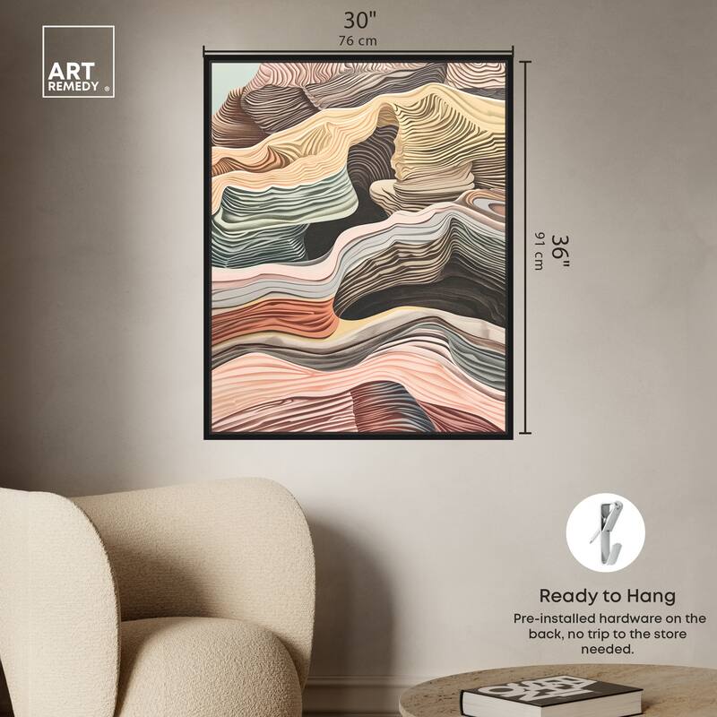 Art Remedy Coyote Tan Framed Boho Abstract 1 Piece Canvas Wall Art