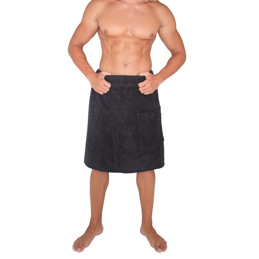 Men's Adjustable Hook and Loop Closure Turkish Terry Cotton Bath Wrap