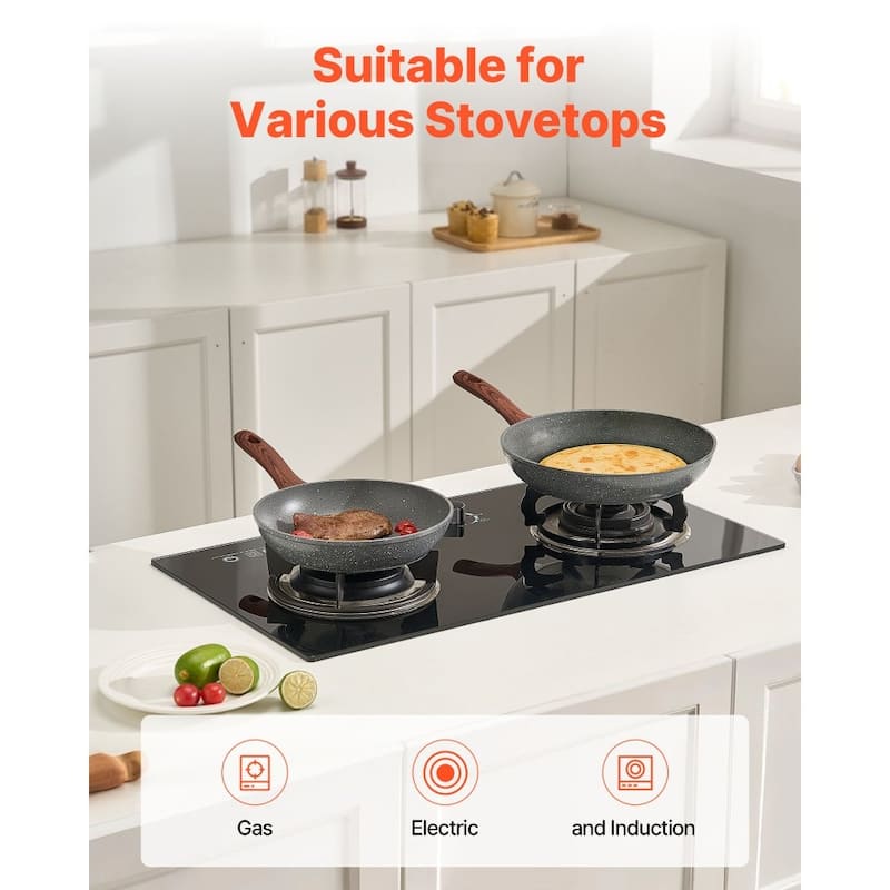 3 Piece Aluminum Frying Pan Set with Nonstick Surface and Stays Cool Handles Suitable for All Stoves