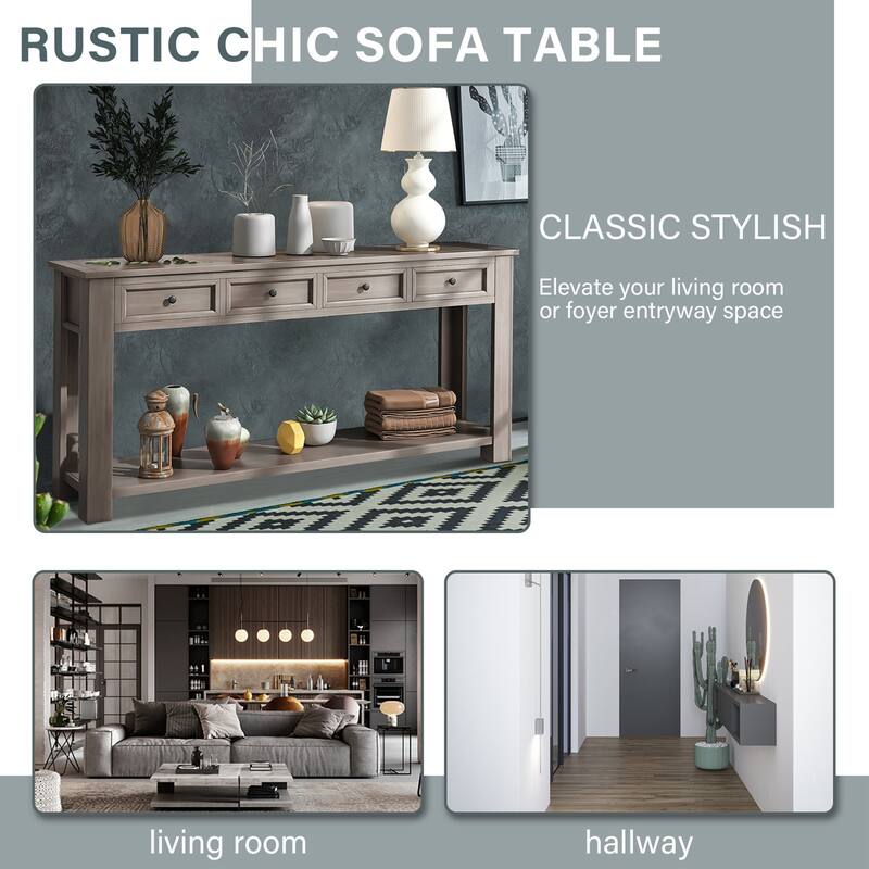 Farmhouse Wooden 4-drawer Console Table Entryway Table