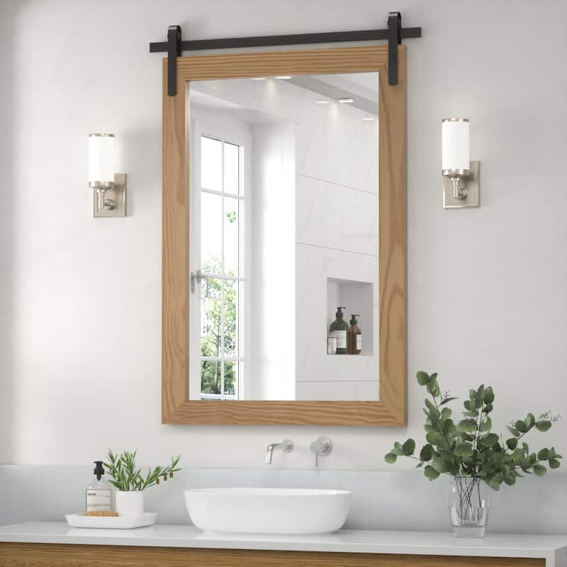 Modern Wall Mirrors, Rectangular Mirror with Wood Framed, Bathroom Mirror Barn Mirror Barn Door Mirror with Multi Size - 24W * 36H Inches - Brown