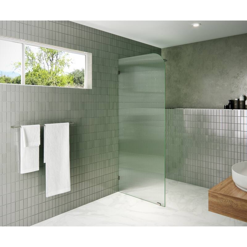 Glass Warehouse 30" x 78" Frameless Shower Door - Single Fixed Panel Fluted Frosted Radius