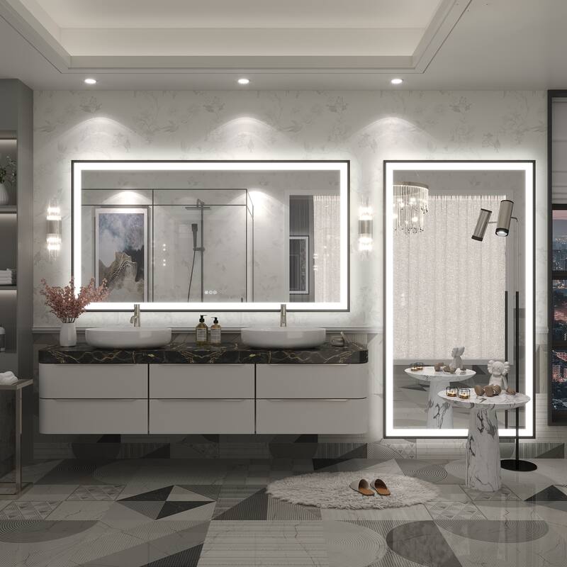 Extra Large Black Frame LED Bathroom Vanity Mirror with 3 Years Warranty and UL Certified