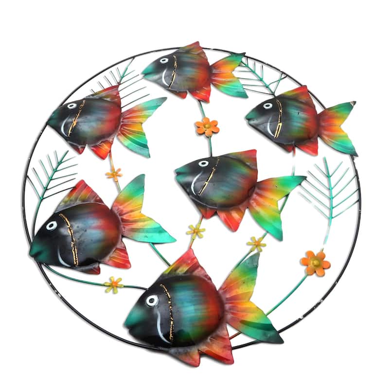 Novica Handmade Rainbow School Metal Wall Sculpture