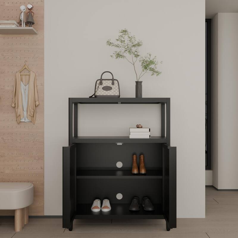 White Bamboo Storage Cabinet with Shelves, Offering Large Capacity for Bathroom, Living Room, and Other Spaces. - Black