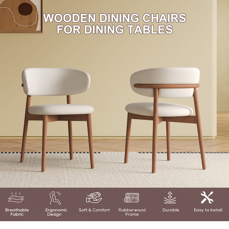 Modern Dining Chairs Set of 2, Faux Leather Kitchen Side Chairs with Wooden Legs, Upholstered Accent Chairs for Dining Room