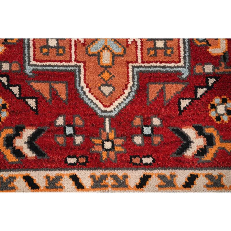 Hand Knotted Oriental 100% Wool Carpet Traditional Geometric Oranges & Rust Kazak Runner Rug - 7' 11'' X 2' 7''