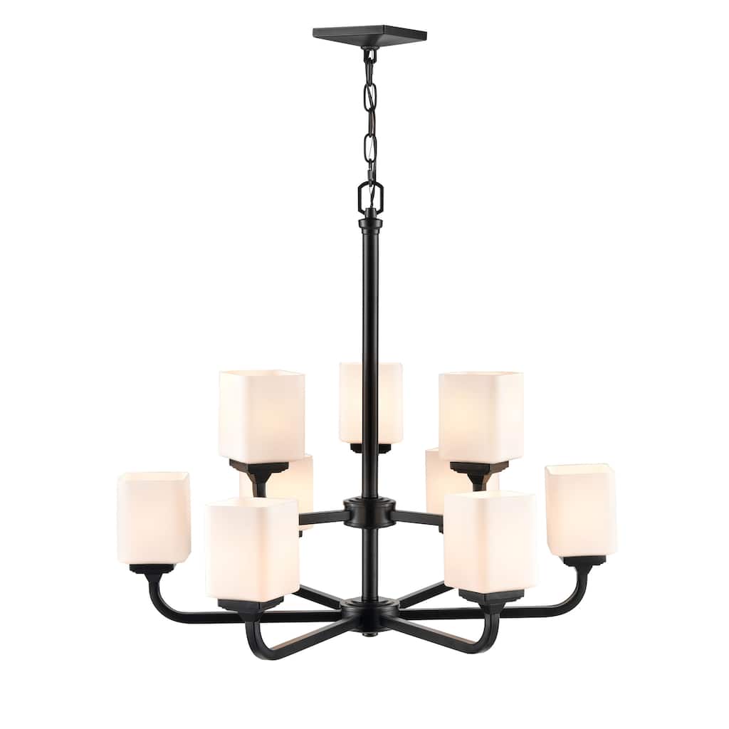 Millennium Lighting Eddison 9 Light Chandelier in Matte Black with Frosted Glass Shades - 30
