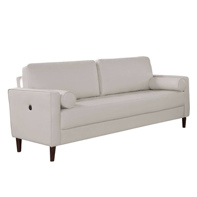 Contemporary Style Off-White 1Pc Sofa Leatherette Upholstered W Usb Bench Style Seating Bolster Pillows