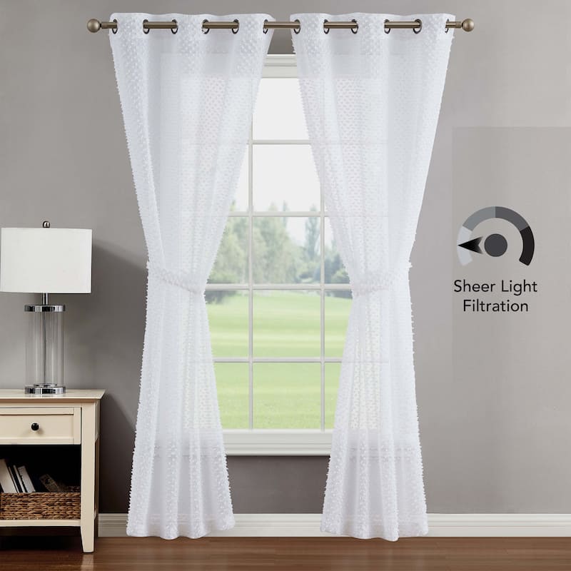 Creative Home Ideas Mia Embellished Sheer Grommet Window Curtain Panel Pair with Tiebacks,