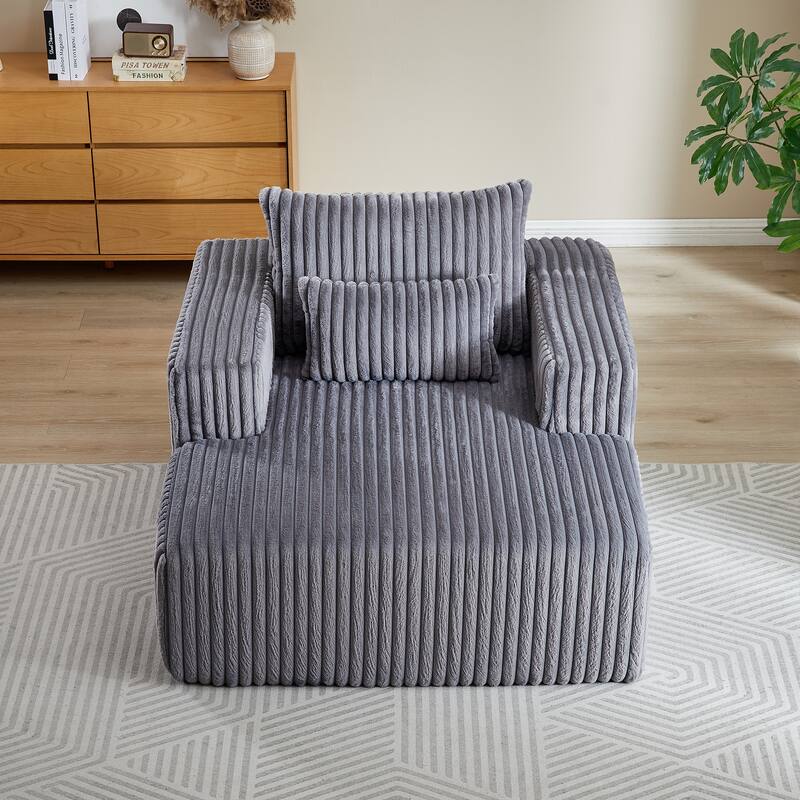 Oversized Corduroy Lounge Chair with Pillow Support - Sofa, Sleeper Couch, Chaise, Ottoman Bench