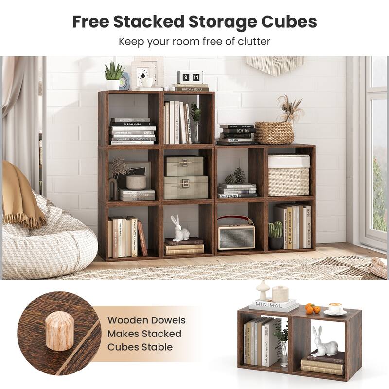 Gymax Set of 4 Stackable Storage Cube Free-standing Storage Organizer