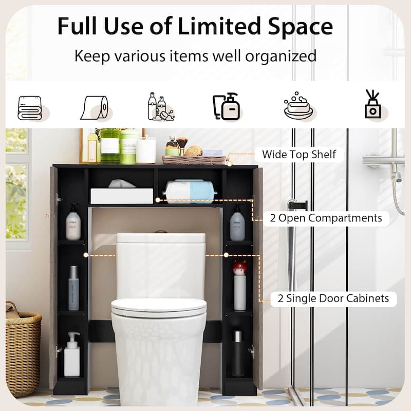 Costway Over The Toilet Storage Cabinet Double Door Bathroom Toilet - See Details