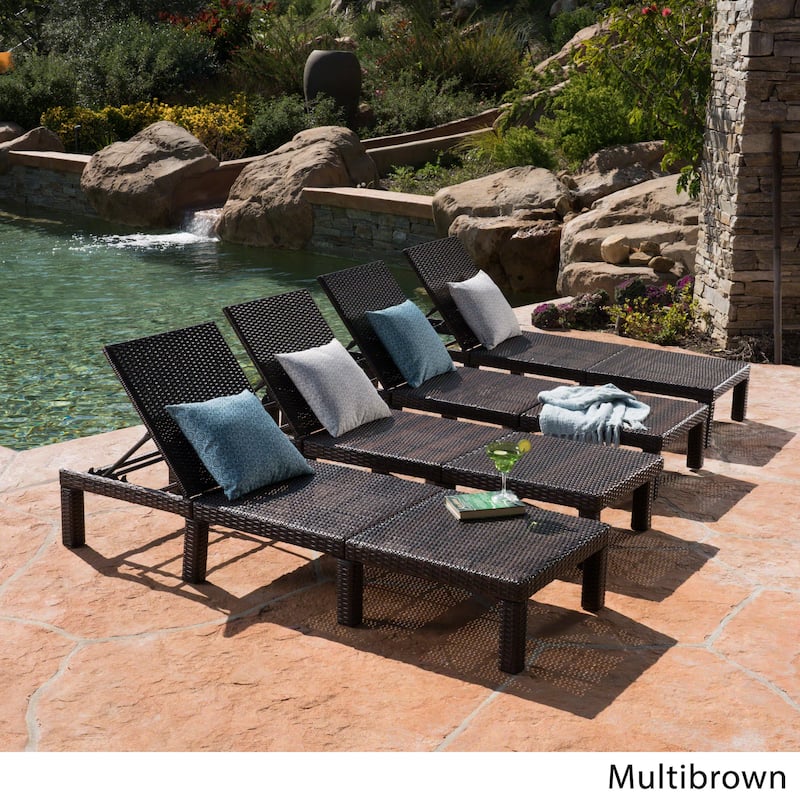 Jamaica Outdoor Wicker Chaise Lounge (Set of 4) by Christopher Knight Home - Brown