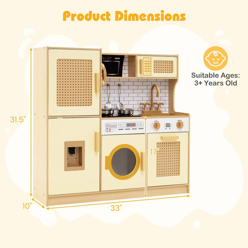 Costway Wooden Kids Kitchen Playset Pretend Play Kitchen with Real - See Details
