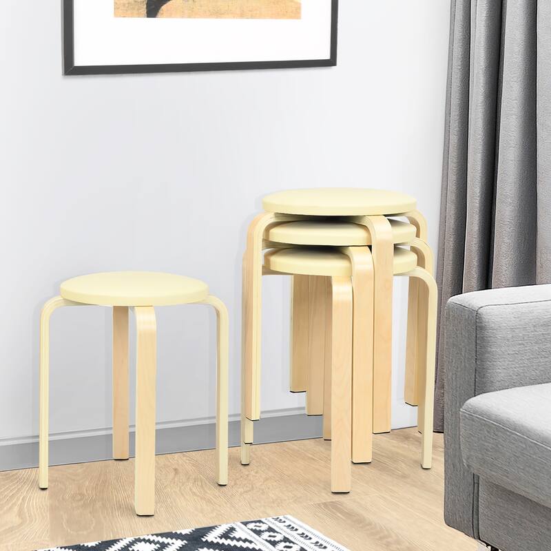 Set of 4 Bentwood Stools Backless Round Stools with Cushioned Seat
