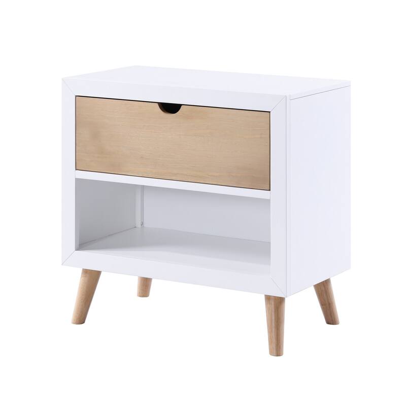 White/Brown 1 Drawer 15 in. W Nightstand with Sturdy Hardware and Ample Storage