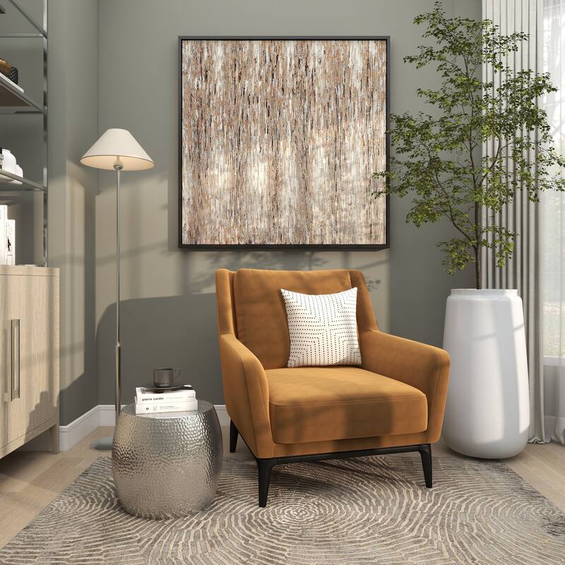 Silver Aluminum Metal Drum Shaped Accent Table with Hammered Design