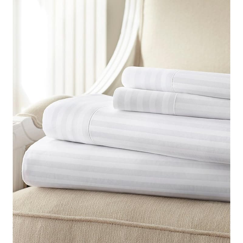 NobleHouse 1800 Series Wrinkle Resistant 4 Piece Queen Size Embossed Stripe Sheet Set - White - Queen