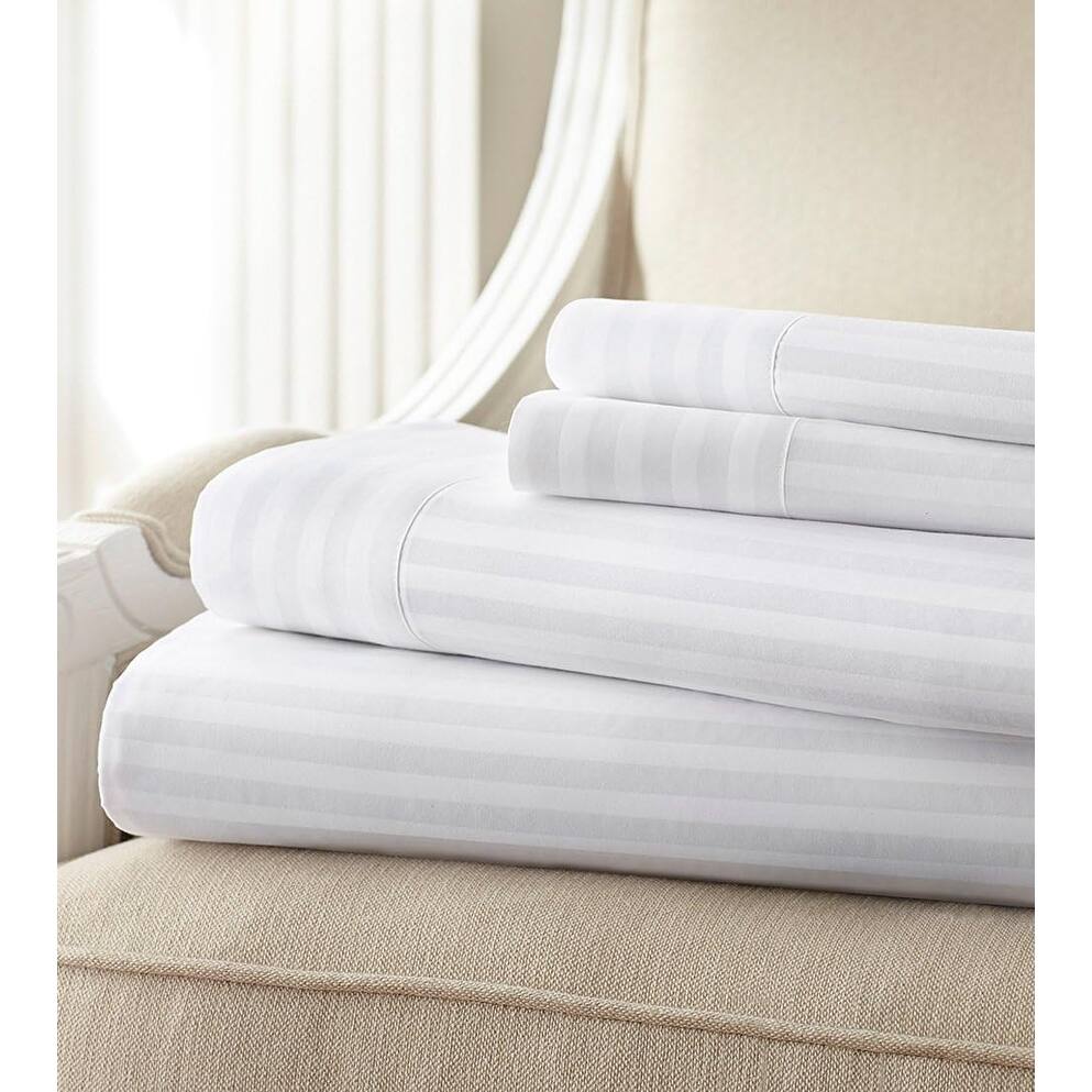 NobleHouse 1800 Series Wrinkle Resistant 4 Piece Queen Size Embossed Stripe Sheet Set - White