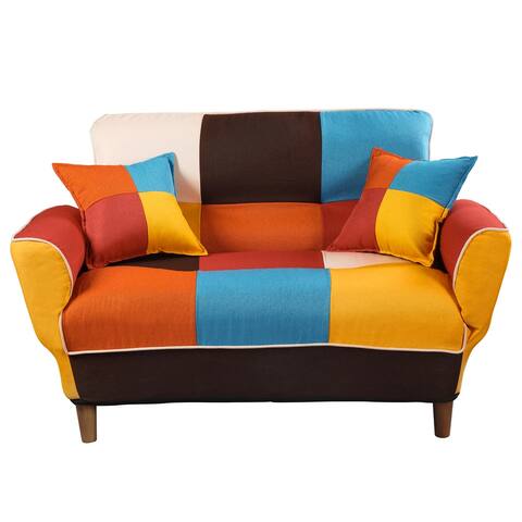 Small Space Colorful Sleeper Sofa Polyester Upholstered Convertible Sofa Bed with Foldable Armrests and Solid Wood Legs