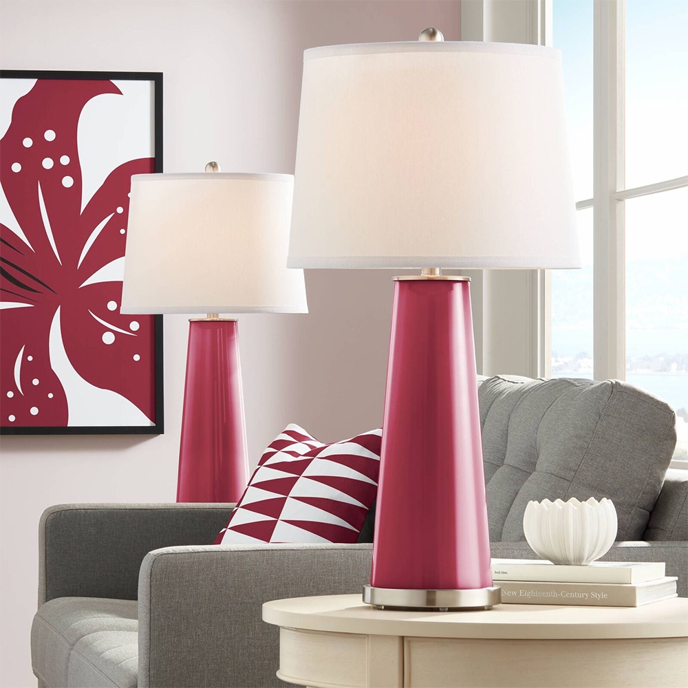 Modern Table Lamps 29 1 2 Tall Set of 2 French Burgundy Glass Bedroom 15 x 28 Purple